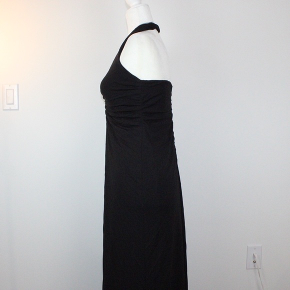 Black Halter Maxi Dress Ruched Bodycon Formal Evening Y2K - Picture 8 of 8